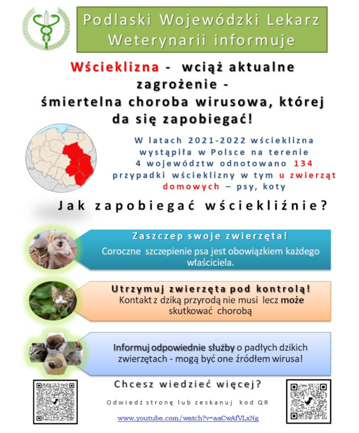 plakat, Wścieklizna - wciąż aktualne zagrożenie - śmiertelna choroba wirusowa, której da się zapobiegać.
